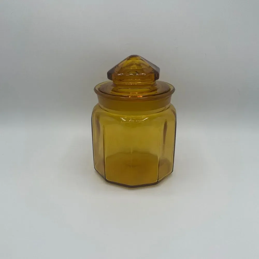 Vintage LE Smith‎ 10 Panel Amber Glass Apothecary Canister Jar w/Lid 7